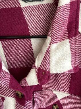 Utility Plaid Shirt Jacket - Fuchsia & Cream